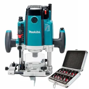 Makita RP2303FC/2 1/2 Plunge Router 240V/2100W with Cutter Bit 12 Piece Set