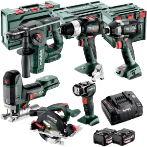 Metabo 18V 6 Piece Brushless Combo Kit with 2 x 5.2Ah Batteries & Charger T4TKIT-17619