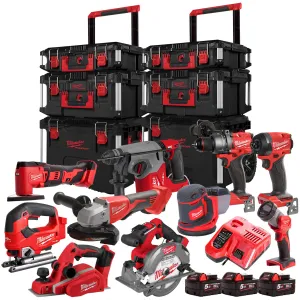Milwaukee 18V 10 Piece Power Tool Kit With 3 x 5.0Ah Battery Charger & Trolley Toolbox