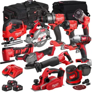 Milwaukee 18V 11 Piece Power Tool Kit with 3 x 5.0Ah Batteries T4TKITM-77