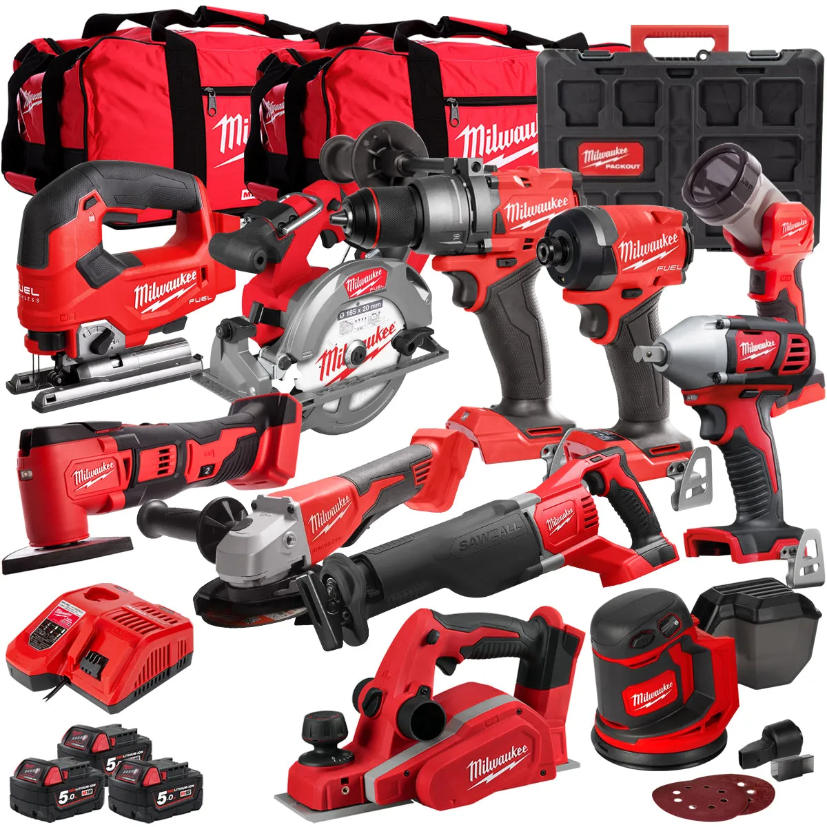 Milwaukee 18V 11 Piece Power Tool Kit with 3 x 5.0Ah Batteries T4TKITM-84