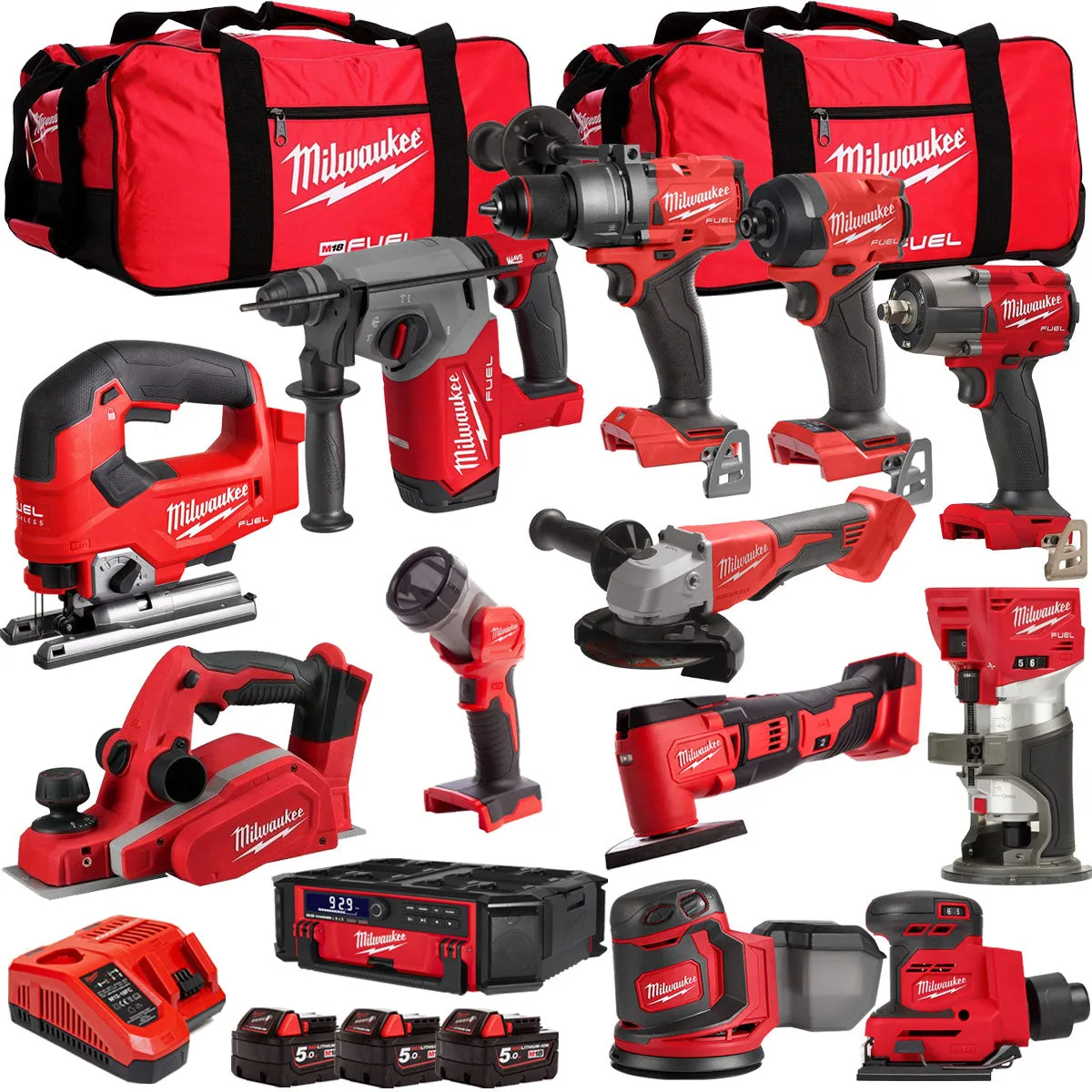 Milwaukee 18V 13 Piece Combo Kit with 3 x 5.0Ah Battery & Charger T4TKIT-32227