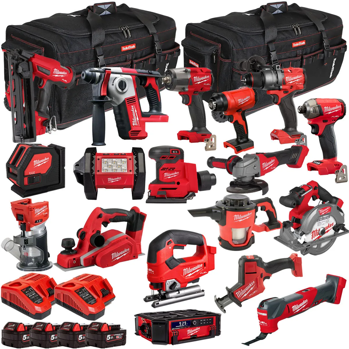 Milwaukee 18V 18 Piece Combo Kit with 4 x 5.0Ah Battery & Charger T4TKIT-32216