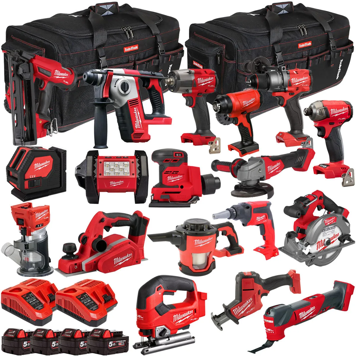Milwaukee 18V 18 Piece Combo Kit with 4 x 5.0Ah Battery & Charger T4TKIT-32217