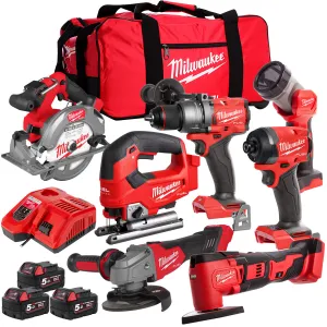 Milwaukee 18V 7 Piece Power Tool Kit with 3 x 5.0Ah Batteries T4TKITM-97