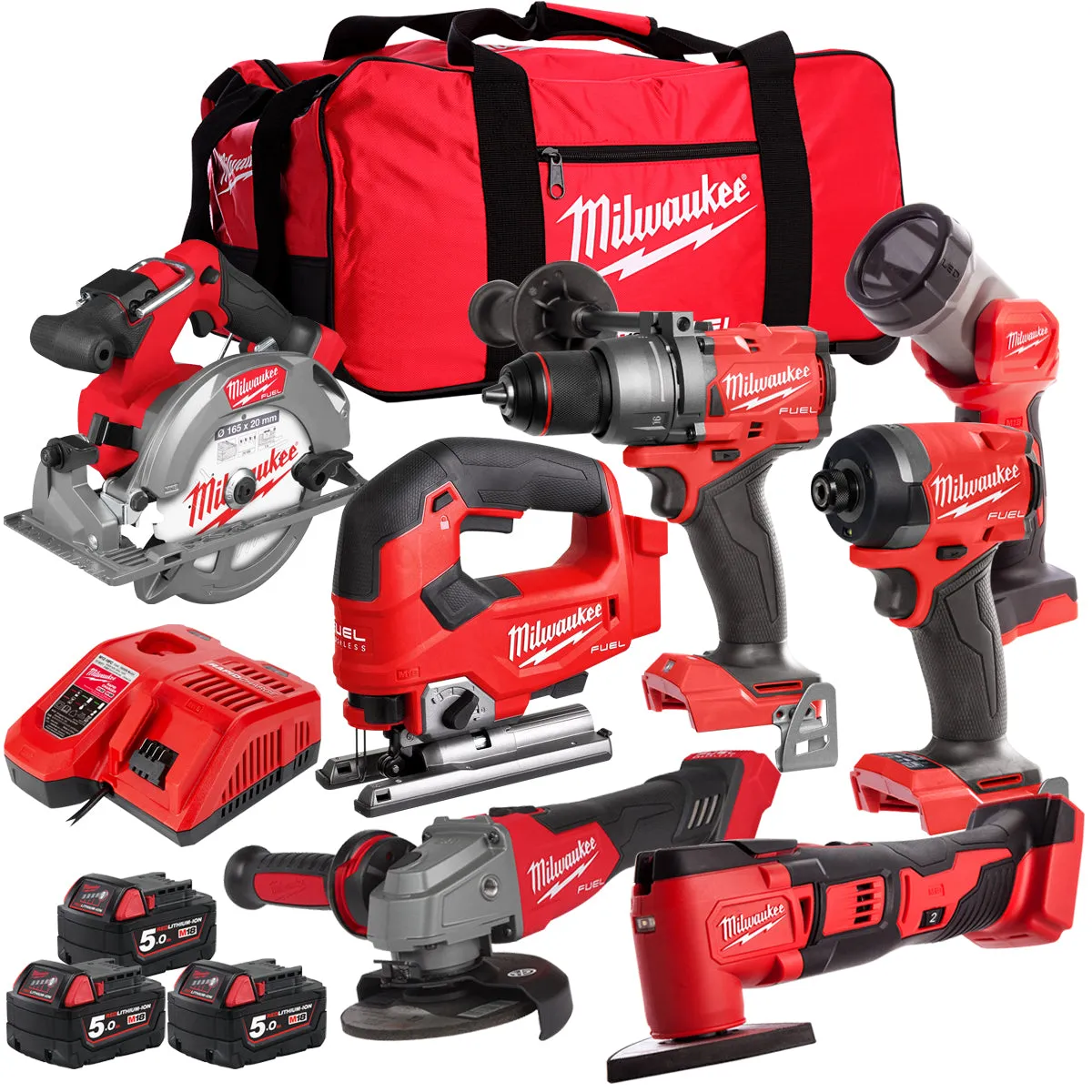 Milwaukee 18V 7 Piece Power Tool Kit with 3 x 5.0Ah Batteries T4TKITM-97