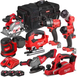 Milwaukee 18V 8 Piece Power Tool Kit with 3 x 5.0Ah Batteries T4TKITM-91