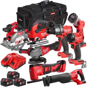 Milwaukee 18V 8 Piece Power Tool Kit with 3 x 5.0Ah Batteries T4TKITM-93