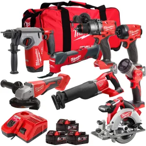 Milwaukee 18V 8 Piece Power Tool Kit with 3 x 5.0Ah Batteries T4TM-21