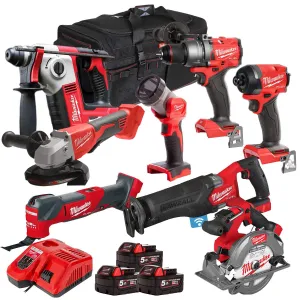 Milwaukee 18V 8 Piece Power Tool Kit with 3 x 5.0Ah Batteries T4TM-29