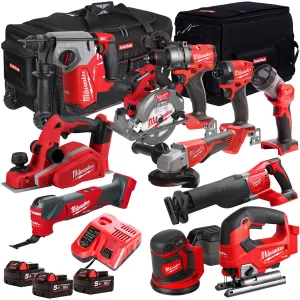Milwaukee 18V Cordless 11 Piece Tool Kit with 3 x 5.0Ah Batteries & Charger in Bag T4TM-9