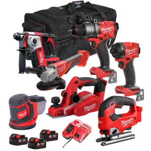 Milwaukee 18V Cordless 7 Piece Tool Kit with 3 x 5.0Ah Batteries & Charger in Bag T4TM-19