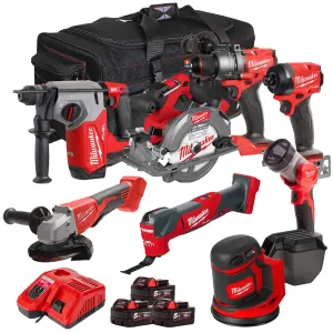 Milwaukee 18V Cordless 8 Piece Tool Kit with 3 x 5.0Ah Batteries & Charger in Bag T4TM-1