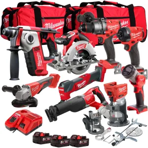 Milwaukee 18V Cordless 9 Piece Tool Kit with 3 x 5.0Ah Batteries & Charger in Bag T4TM-6