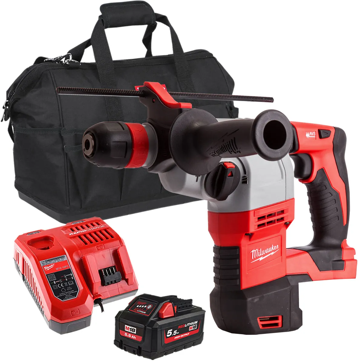Milwaukee HD18HX-0 18V SDS  Rotary Hammer Drill with 1 x 5.5Ah Battery Charger & Bag