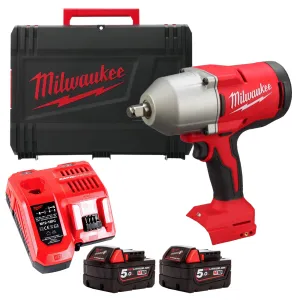 Milwaukee M18BLHIWF12-502X 18V Brushless 1/2 High Torque Impact Wrench with 2 x 5.0Ah Batteries. Charger & Case
