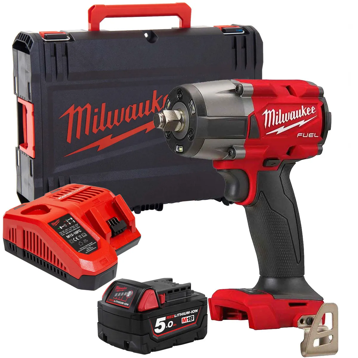 Milwaukee M18FMTIW2F12-0X 18V Brushless 1/2 Impact Wrench with 1 x 5.0Ah Battery Charger & Case