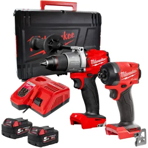 Milwaukee M18FPP2A3-502X 18V Fuel Combi Drill   Impact Driver with 2 x 5.0Ah Battery Charger & Case 4933480876