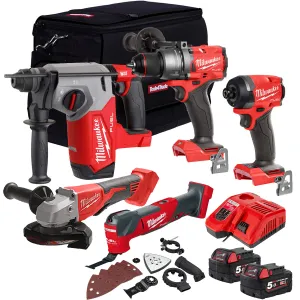 Milwaukee M18FPP4T3-552B 18V Brushless 5 Piece Tool Kit with 2 x 5.0Ah Battery & Charger