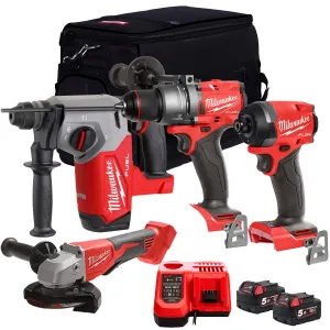 Milwaukee M18FPP4Z-503B 18V 4 Piece Power Tool Kit With 2 x 5.0Ah Batteries Charger & Bag