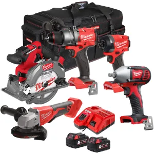 Milwaukee M18FPP5T-502B 18V 5 Piece Tool Kit with 2 x 5.0Ah Battery & Charger