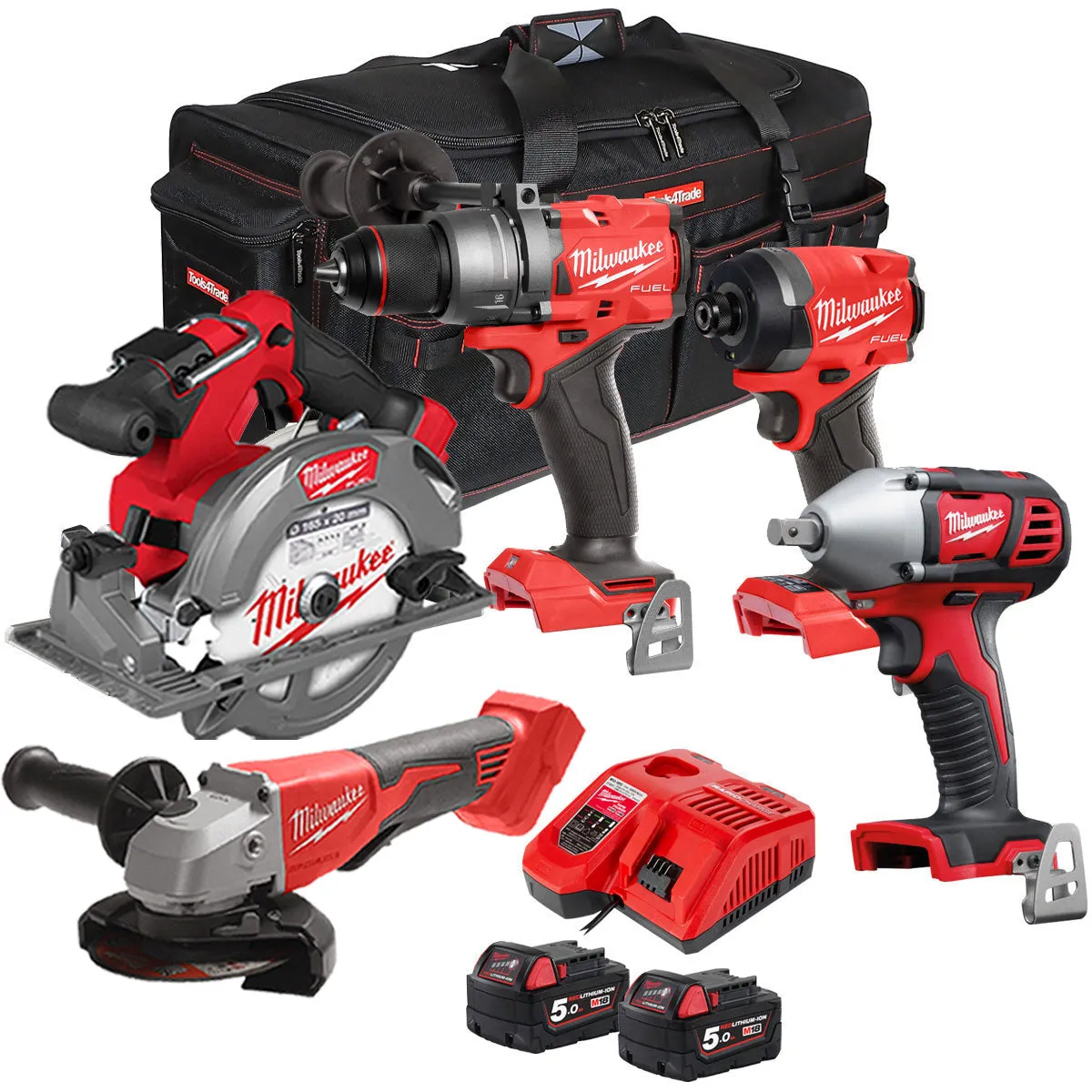 Milwaukee M18FPP5T-502B 18V 5 Piece Tool Kit with 2 x 5.0Ah Battery & Charger