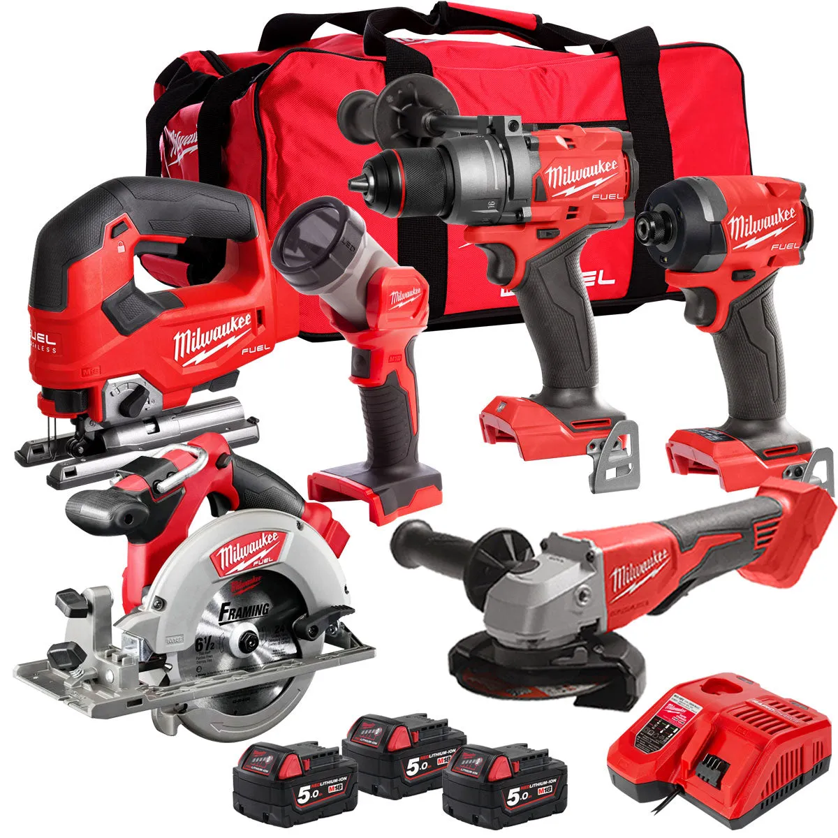 Milwaukee M18FPP6T2-503B 18V 6 Piece Tool Kit with 3 x 5.0Ah Battery & Charger