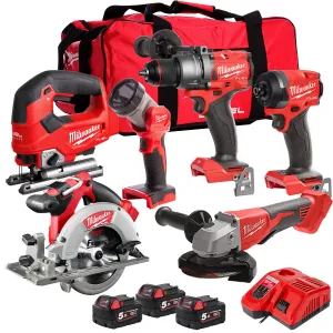 Milwaukee M18FPP6T2-503B 18V 6 Piece Tool Kit with 3 x 5.0Ah Battery & Charger