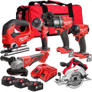 Milwaukee M18FPP6T3-503B 18V 6 Piece Tool Kit with 3 x 5.0Ah Battery & Charger