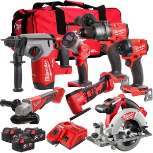 Milwaukee M18FPP7T-503B 18V 7 Piece Power Pack Tool Kit with 3 x 5.0Ah Batteries & Charger
