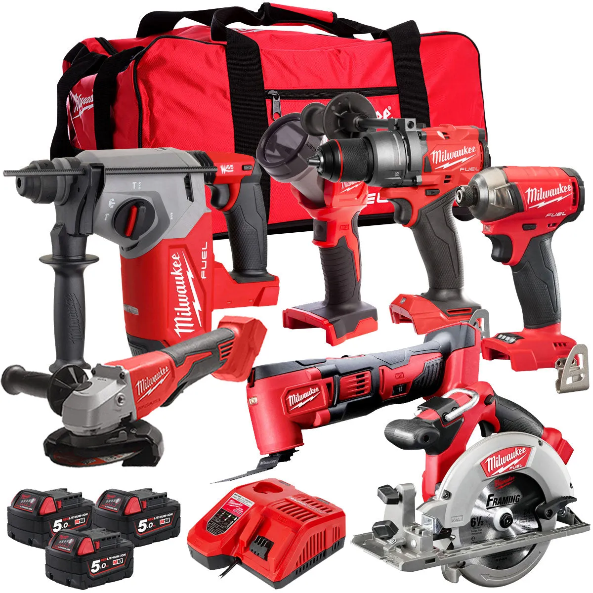 Milwaukee M18FPP7T3-503B 18V 7 Piece Tool Kit with 3 x 5.0Ah Battery & Charger