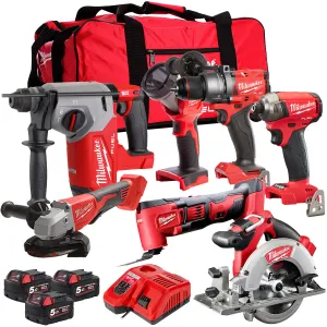 Milwaukee M18FPP7T3-503B 18V 7 Piece Tool Kit with 3 x 5.0Ah Battery & Charger