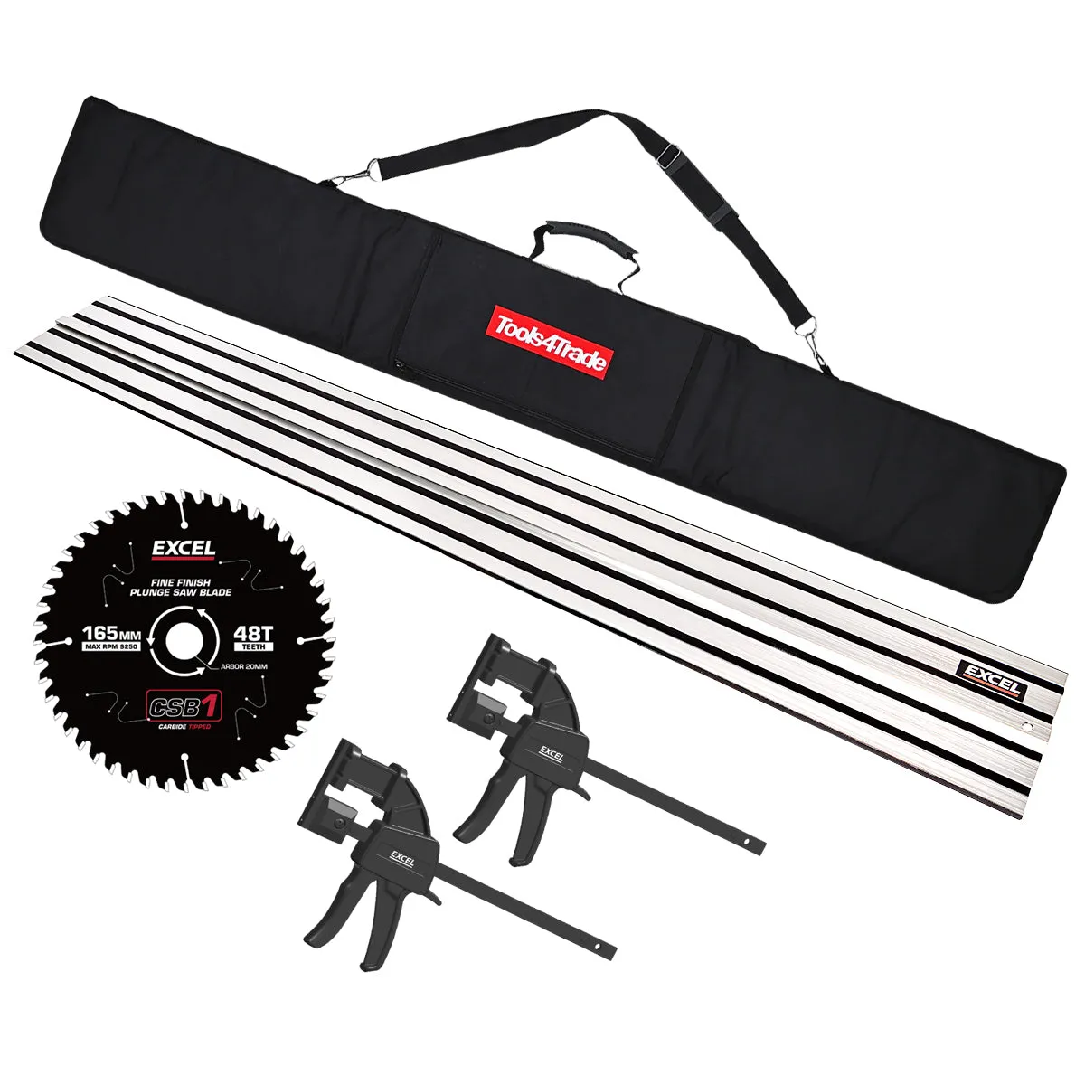 Plunge Saw Accessories Kit 1 x 1.5m Guide Rail with Bag. Clamp & 48T Blade for Dewalt DWS520. DCS520N