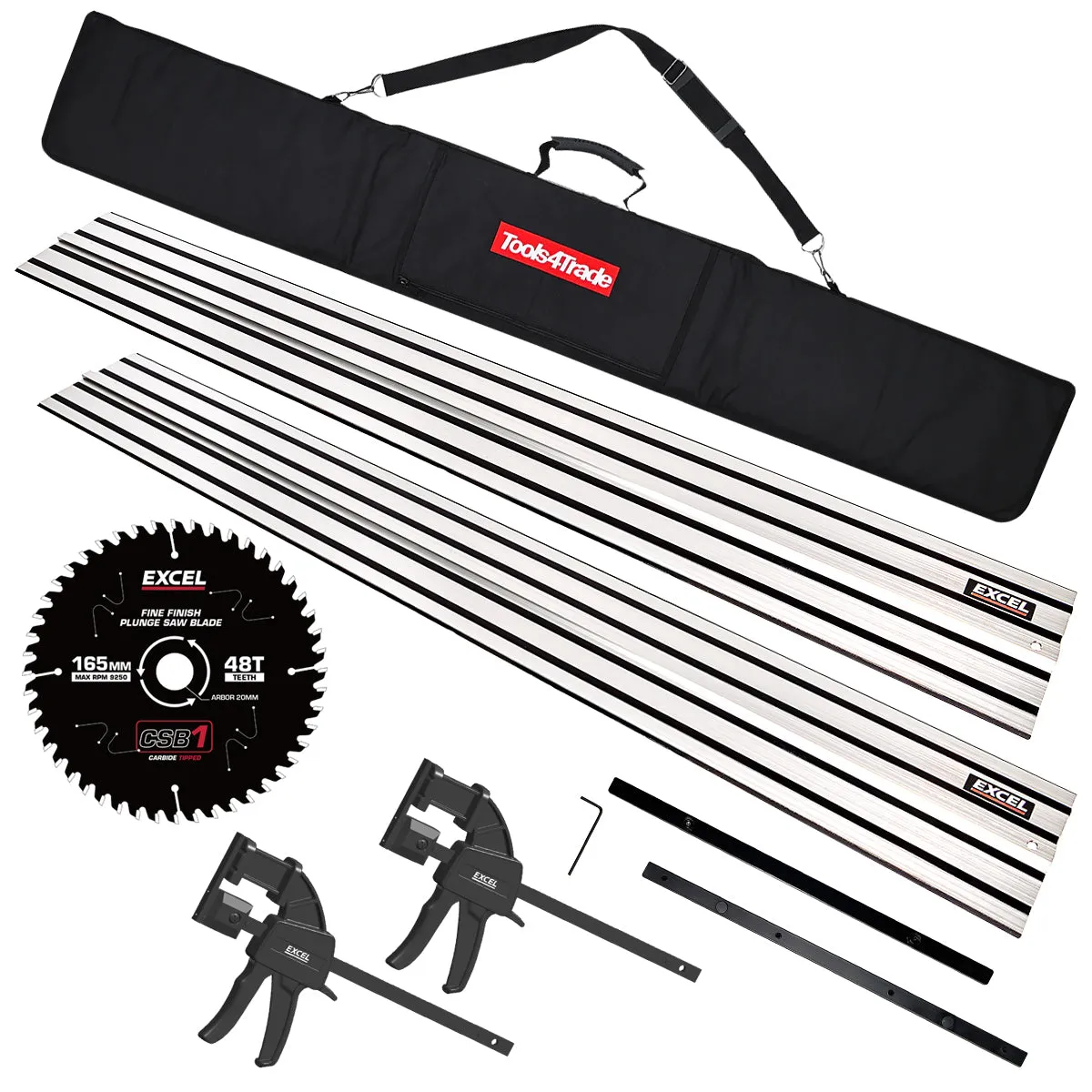 Plunge Saw Accessories Kit 2 x 1.5m Guide Rail with Connector. Bag. Clamp & 48T Blade for Dewalt DWS520. DCS520N