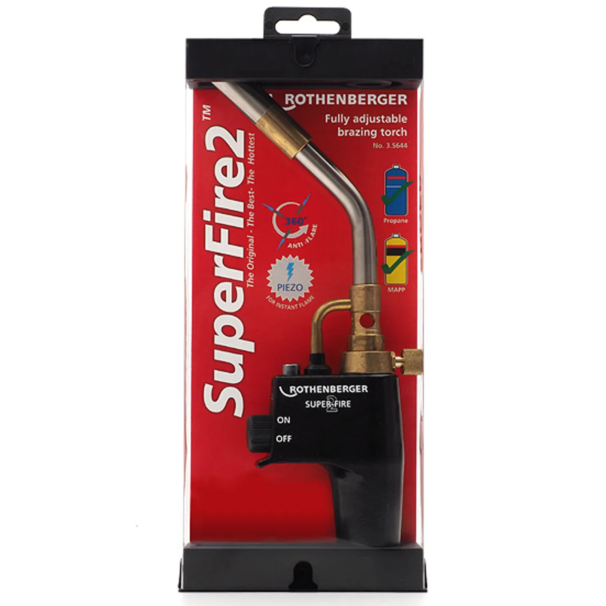 Rothenberger SuperFire 2 Gas Blow Torch 35644X With 1.5m Torch Extension Hose & Hot Tool Bag