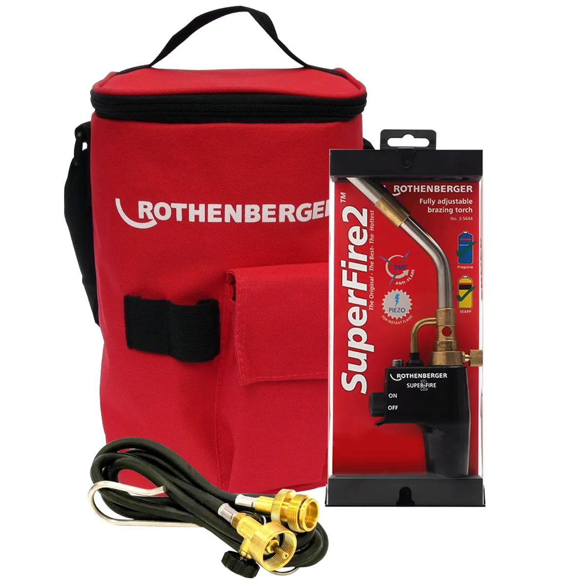 Rothenberger SuperFire 2 Gas Blow Torch 35644X With 1.5m Torch Extension Hose & Hot Tool Bag