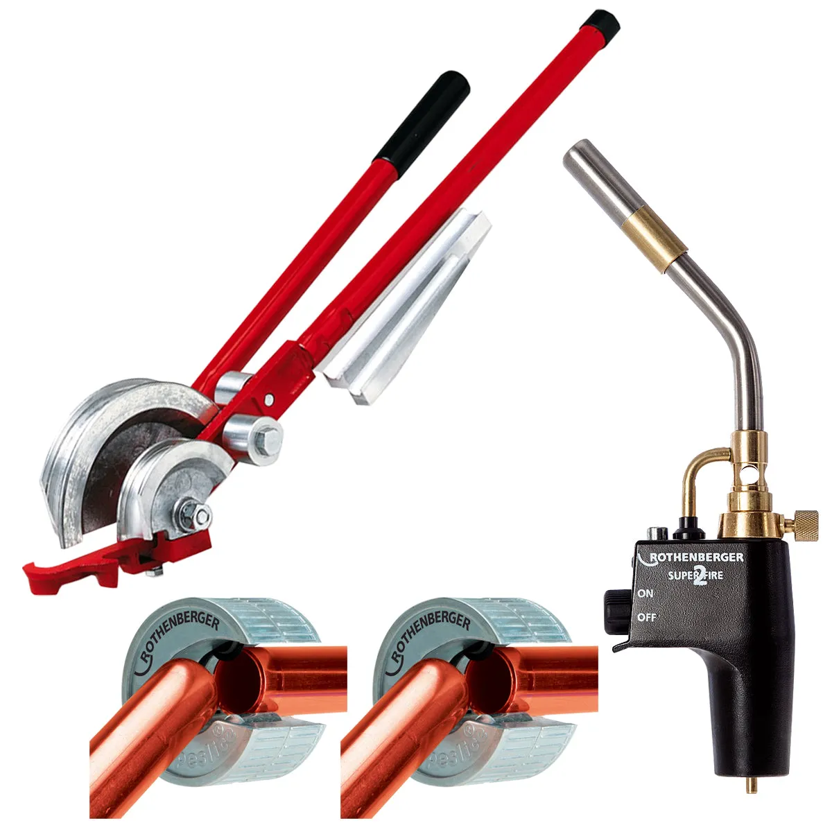Rothenberger SuperFire 2 Gas Blow Torch 35644X With Tube Cutter & Multi Pipe Bender Set