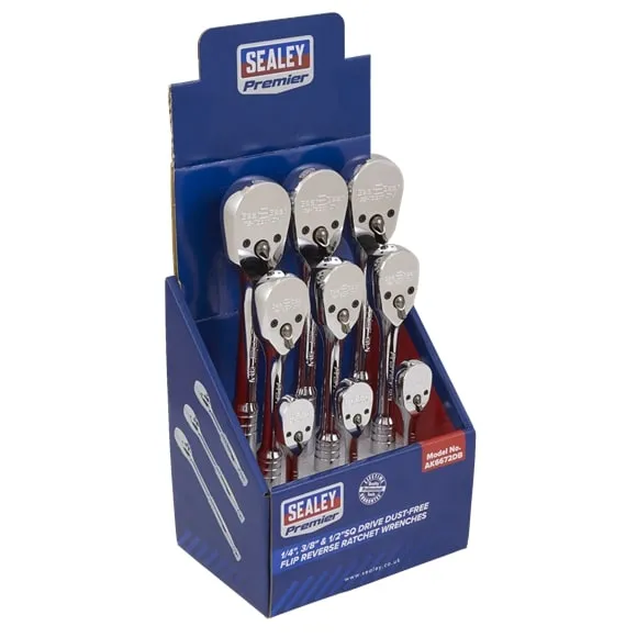 Sealey AK6672DB Ratchet Wrenches Pear-Head Flip Reverse 9 Pec
