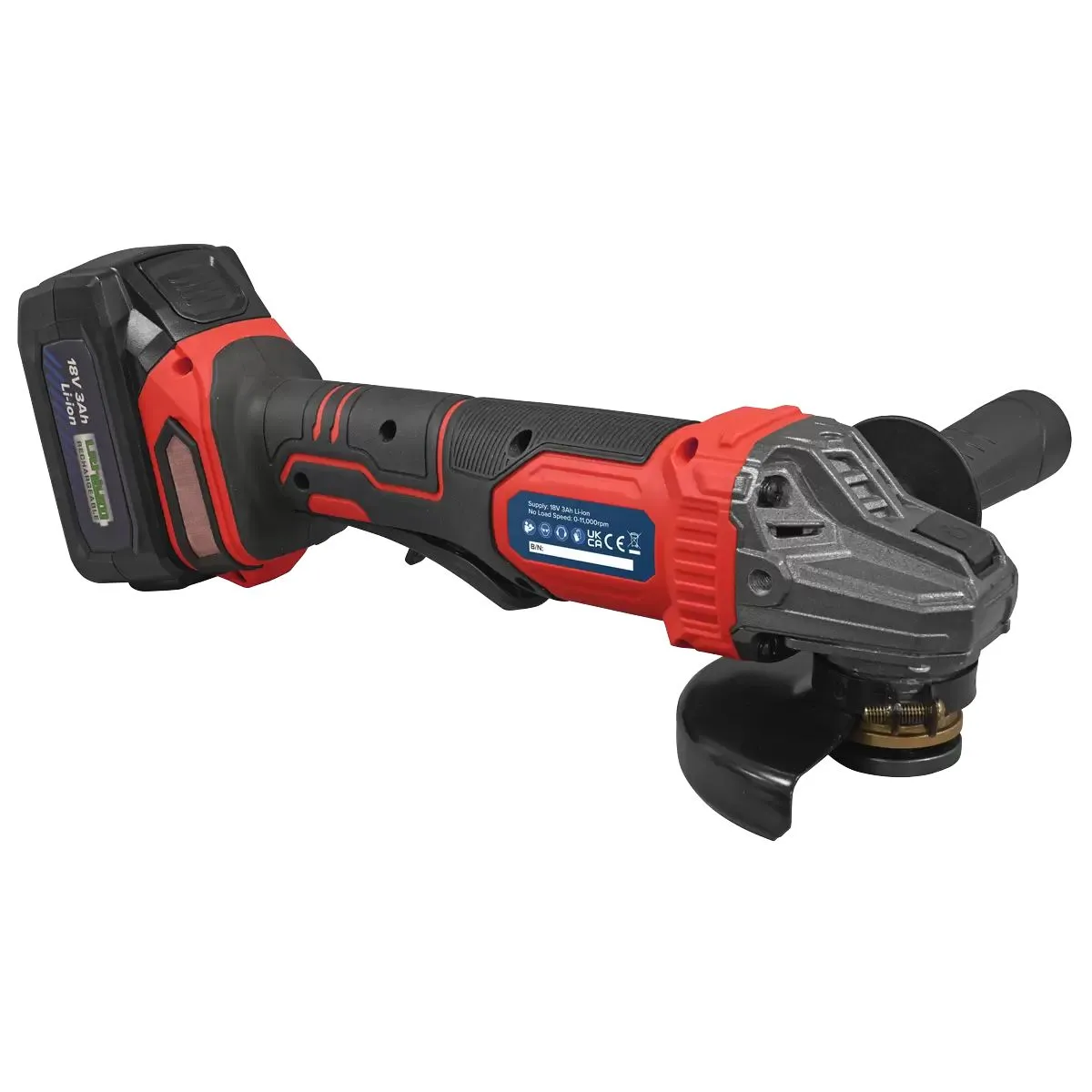 Sealey CP401LI 18V Angle Grinder 115mm 1 x 3Ah lithium-ion battery & 2.4A mains charger in a storage case