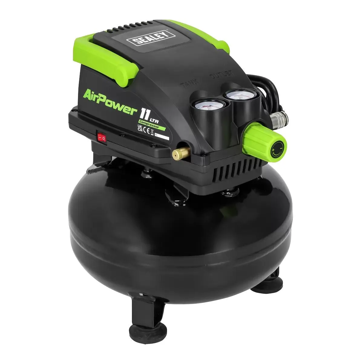 Sealey SAC1100 11L Oil-Free Air Compressor 0.5HP Direct Drive for Efficient. Low Maintenance Performance