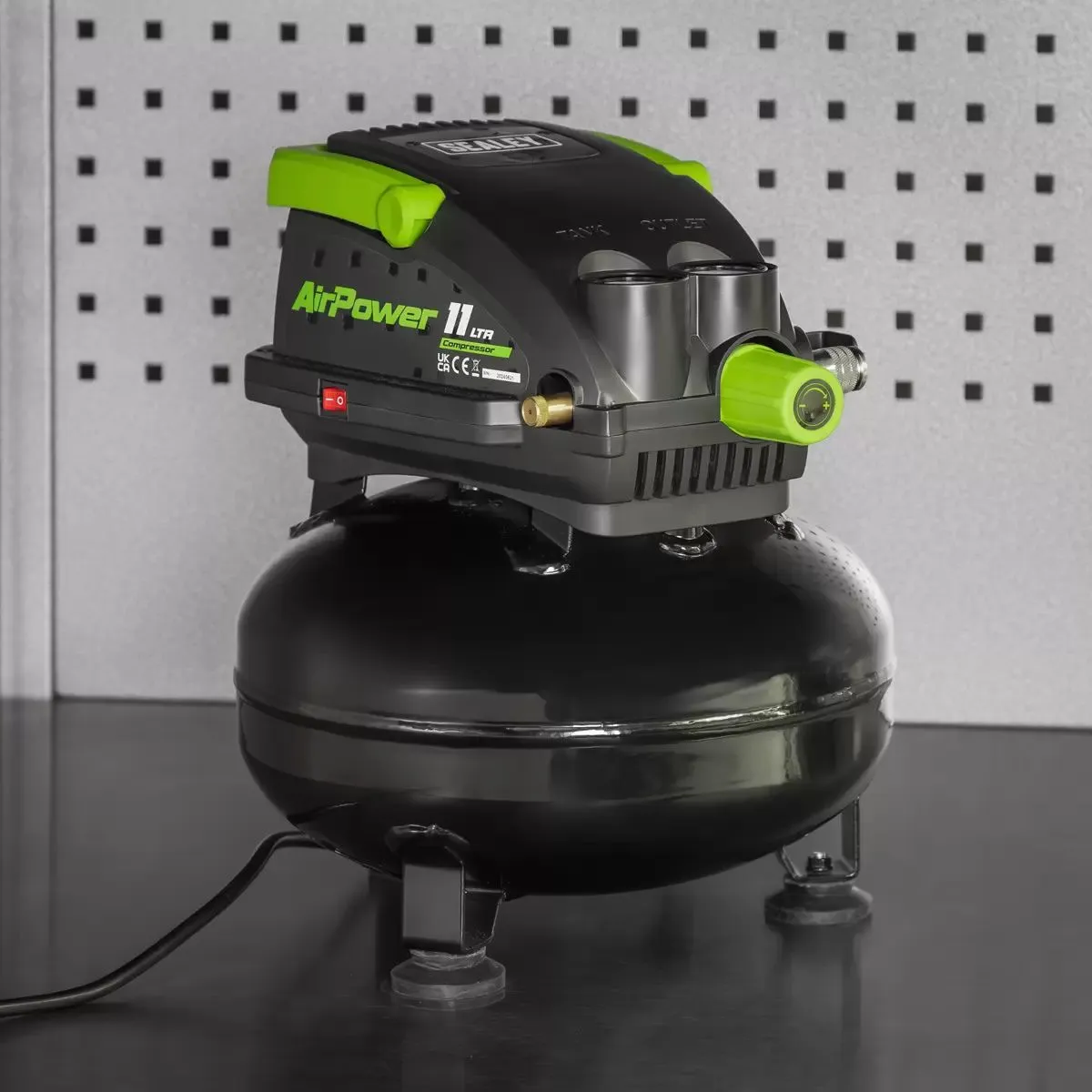 Sealey SAC1100 11L Oil-Free Air Compressor 0.5HP Direct Drive for Efficient. Low Maintenance Performance