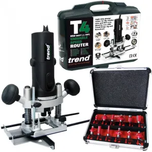 Trend 110V Variable Speed Router T4ELK with 12 Piece Cutter Set