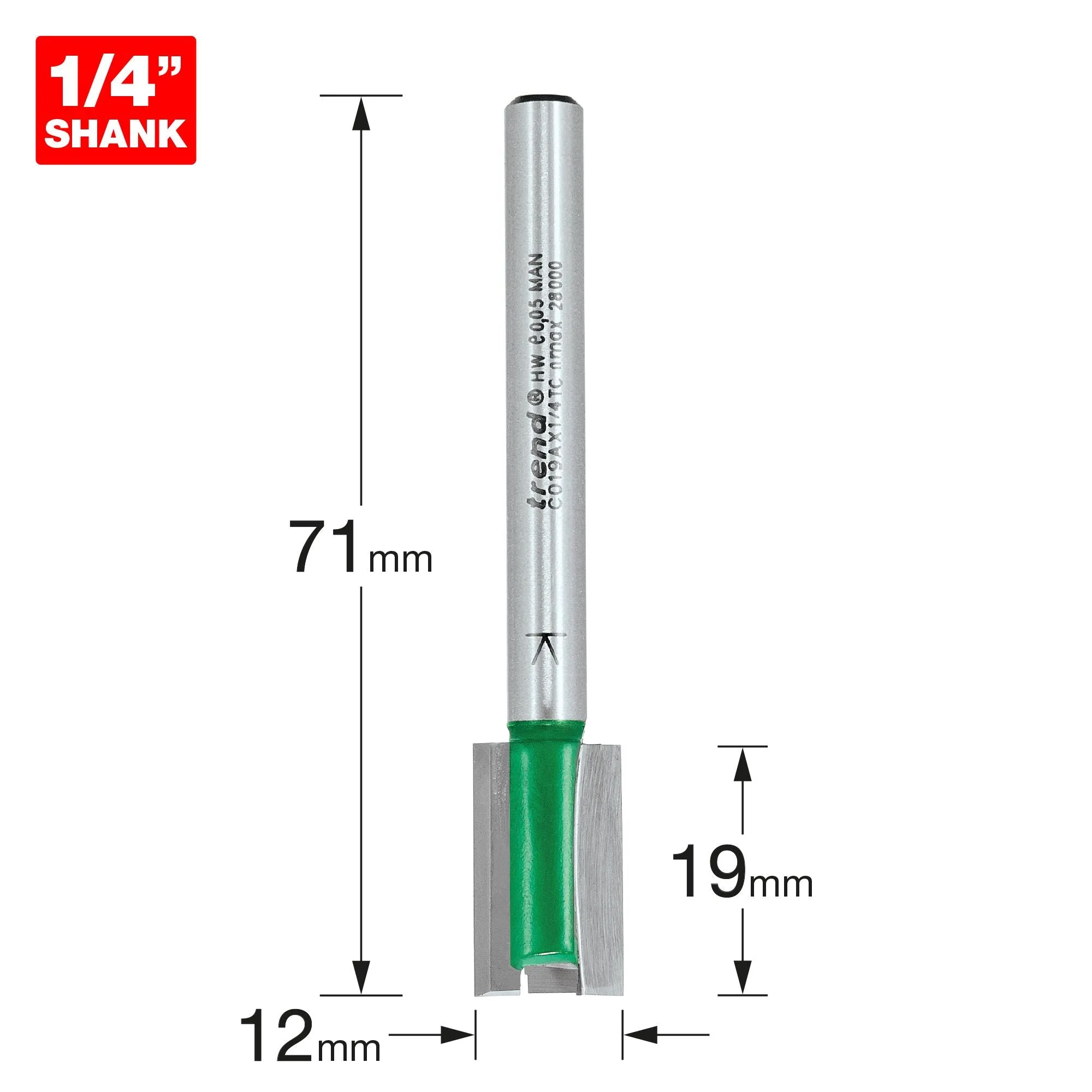 Trend 1/4 Two Flute Cutter 12mm C019AX1/4TC