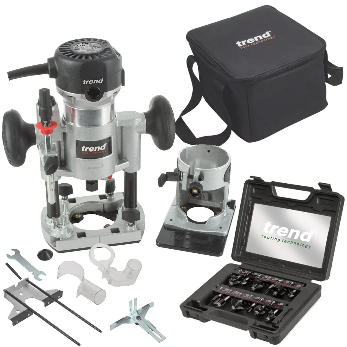 Trend T1EPS 1/4 Trim & Plunge Router Kit 240V/710W with 12 Piece Cutter Set