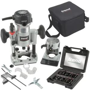 Trend T1EPS 1/4 Trim & Plunge Router Kit 240V/710W with 12 Piece Cutter Set