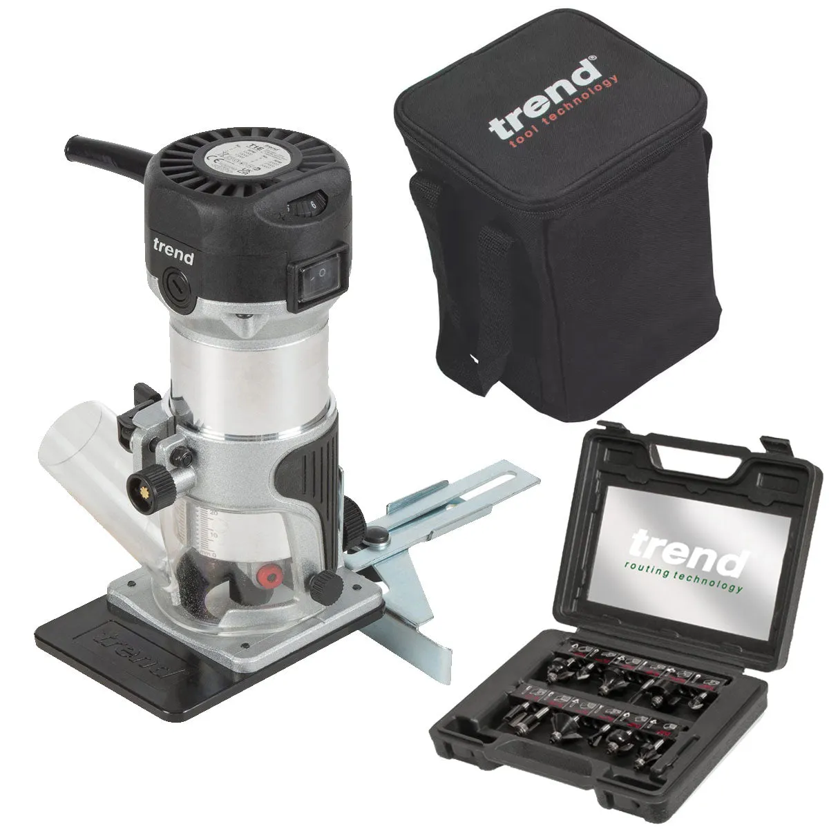 Trend T1ETS 1/4 Trimmer Router 240V/710W with 12 Piece Cutter Set