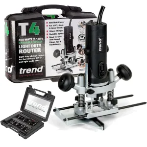 Trend T4EK 1/4 Variable Speed Router 230V 850W With 12 Piece Cutter Set