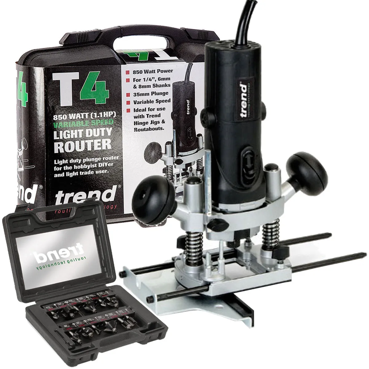 Trend T4ELK 1/4 Variable Speed Router 110V 850W with 12 Piece Cutter Set