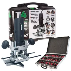 Trend T4ELK Variable Speed Router 115V in Kitbox with 1/4 35 Piece Cutter Set